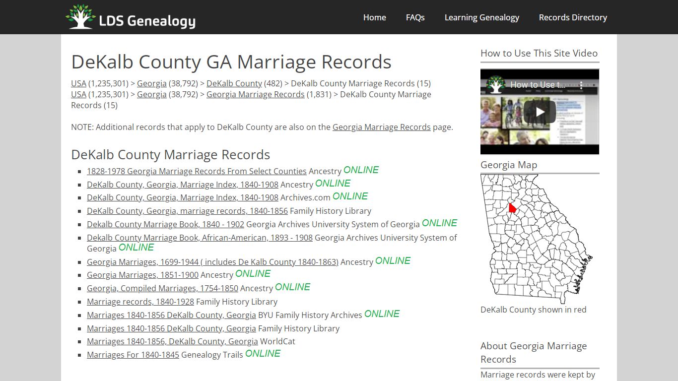 DeKalb County GA Marriage Records - LDS Genealogy